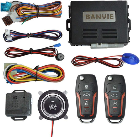 ① Car Keyless Entry Security Alarm System + ② Remote Engine Starter + ③ Push to Start Stop Iginition Kit Button