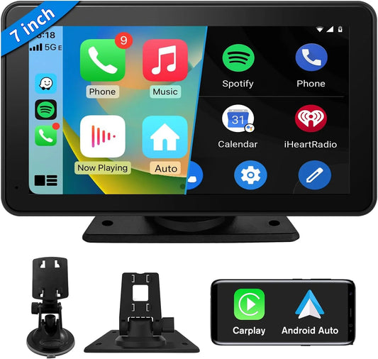 7"Touch Screen Portable Car Stereo for Wireless Apple Carplay Android Auto, Built in Multimedia Player Audio, Bluetooth Handsfree,Gps,Mirror Link