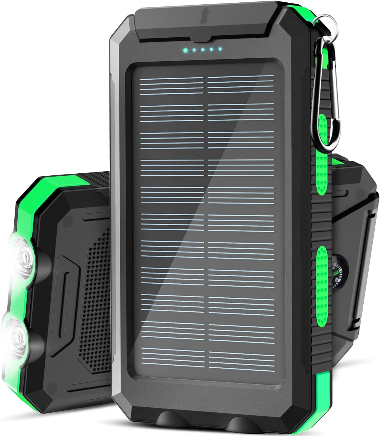 Solar Charger Power Bank - Portable Solar Phone Charger with LED Flashlight, IP65 Waterproof External Battery Pack Perfect for Outdoor Activities (Green)