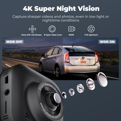 Tacklife 4K Car Dash Cam, Front Dashcam with Wifi & GPS, 2" IPS Screen, 170° Wide Angle, Loop and Emergency Recording, Parking Monitor, G-Sensor, WDR