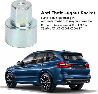 Car Wheel Lock Key anti Theft Lugnut Socket Metal Wheel Lock Lug Nut Remover Replacement for 1 3 5 6 7Series X1 X2 X3 X4 X5 X6 Z4 (060)