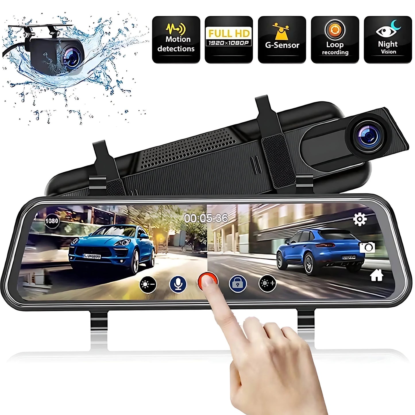 IFCOW 10" 1080P Mirror Dash Cam,Full Touch Screen Backup Camera Front and Rear View Parking Monitor with Super Night Vision, Motion Detection, Loop Recording 24H Parking Mode,Easy to Install