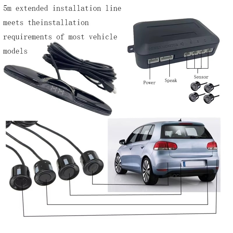 Multiple Radar Parking Sensor Kit Backlight Park Tronic LED Display System Backup Monitor Detector Assistant 4/6/8 Radar Sensor