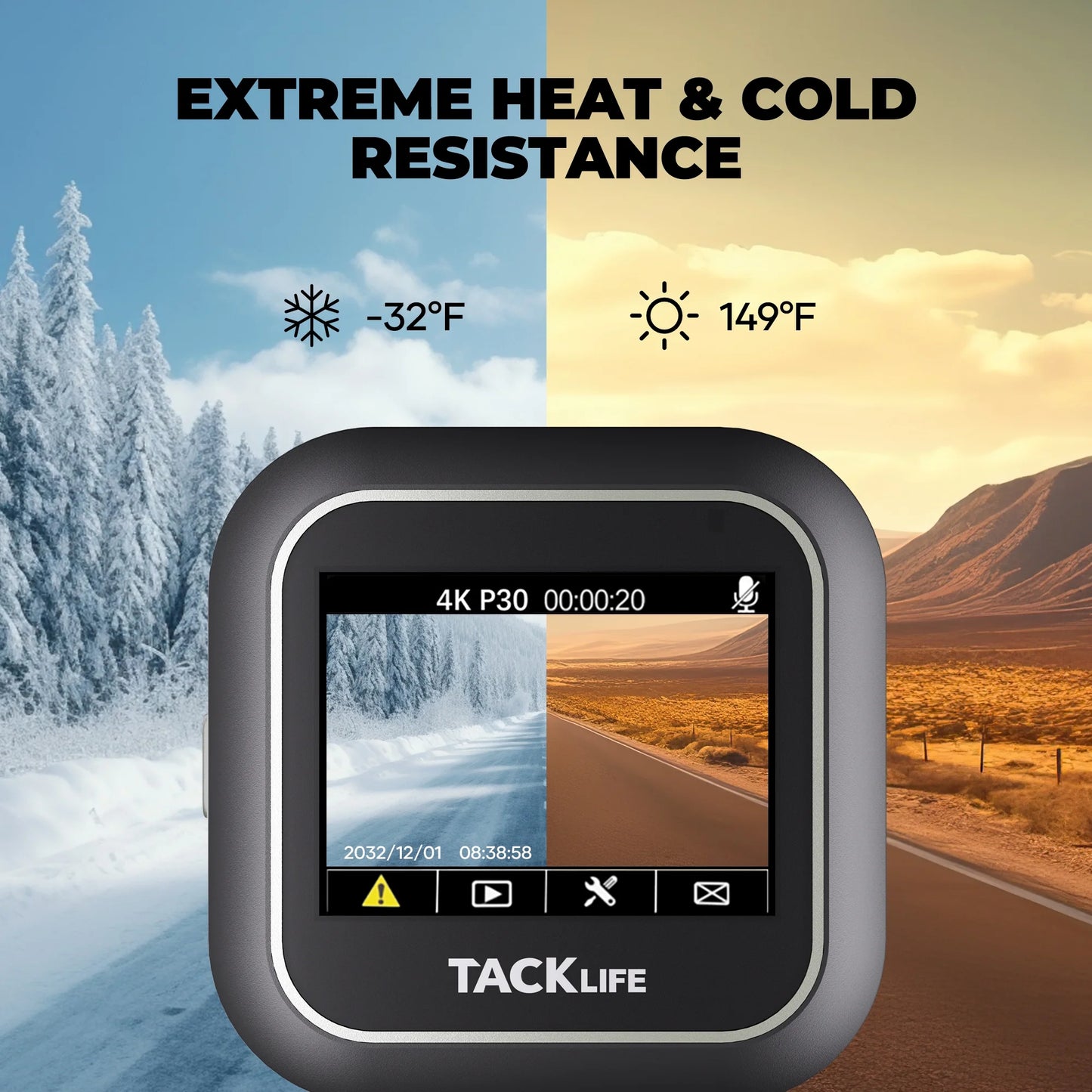 Tacklife 4K Car Dash Cam, Front Dashcam with Wifi & GPS, 2" IPS Screen, 170° Wide Angle, Loop and Emergency Recording, Parking Monitor, G-Sensor, WDR