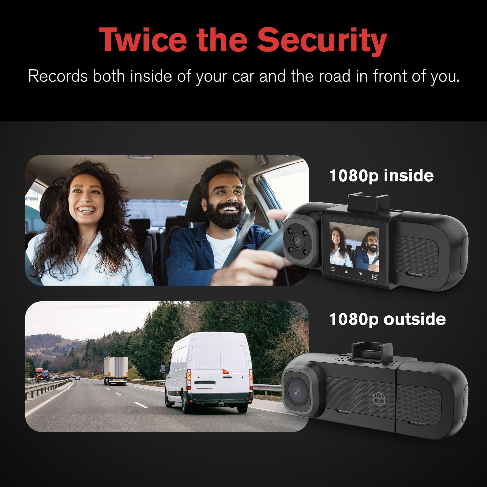 (2 Pack)  Roadcam Dual Two-Way Recording Dash Cam with 1080P Front and Interior Cabin View, Smart G-Sensor, Wi-Fi App Compatible, 16GB SD Card Included. BT532698