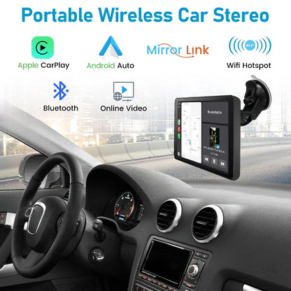 7"Touch Screen Portable Car Stereo for Wireless Apple Carplay Android Auto, Built in Multimedia Player Audio, Bluetooth Handsfree,Gps,Mirror Link