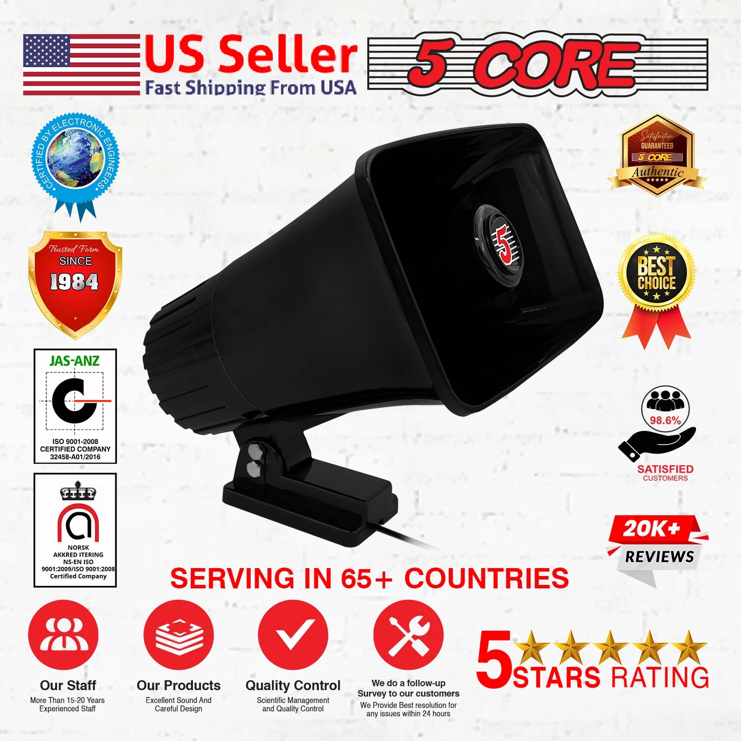 5Core Indoor Outdoor PA Horn Speaker 8 X 5 Inch Loud PA System 8 Ohm 65W Loud Siren Audio