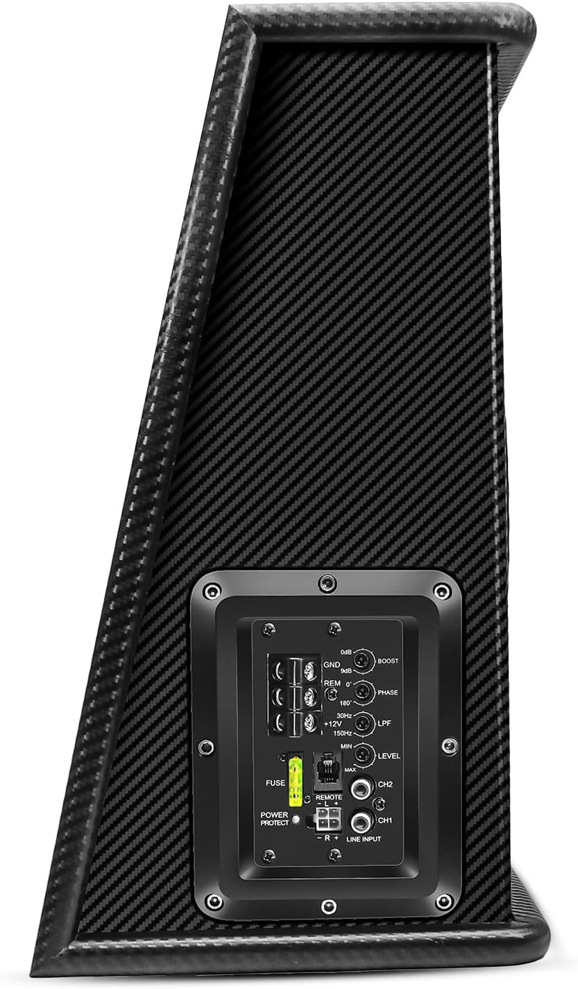 SWS10 10 Inch 600W Slim Active Ported Subwoofer Enclosure with Installation Wiring Kits and Line Output Converter/Line Driver