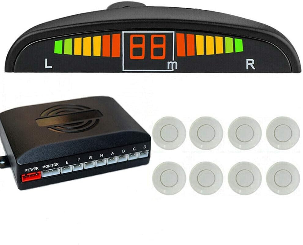 Car Front and Rear Reversing Radar Kit, Led Buzzer Alarm 8 Sensor Front and Rear Parking Sensor Prompt