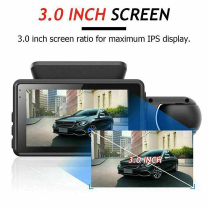 Universal 3'' LCD Car DVR 1080P HD Dash Cam Dual Lens Recorder Wide Angle Camera with Night Vision, G-Sensor, Crash Detection, Parking Monitor