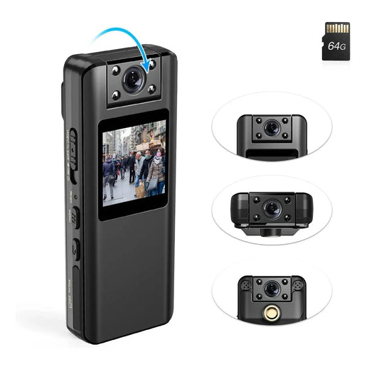 64GB Small Body Camera Mini Camera HD 1080P Camcorder Recording Infrared LCD Screen DVR DV Audio Video Record Support