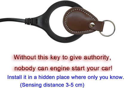Car RFID Push to Start Ignition Kit, Keyless Go Engine Start Stop Button System with Leather Key, Anti-Thief Double Layer Start Protection for Most DC12V Cars