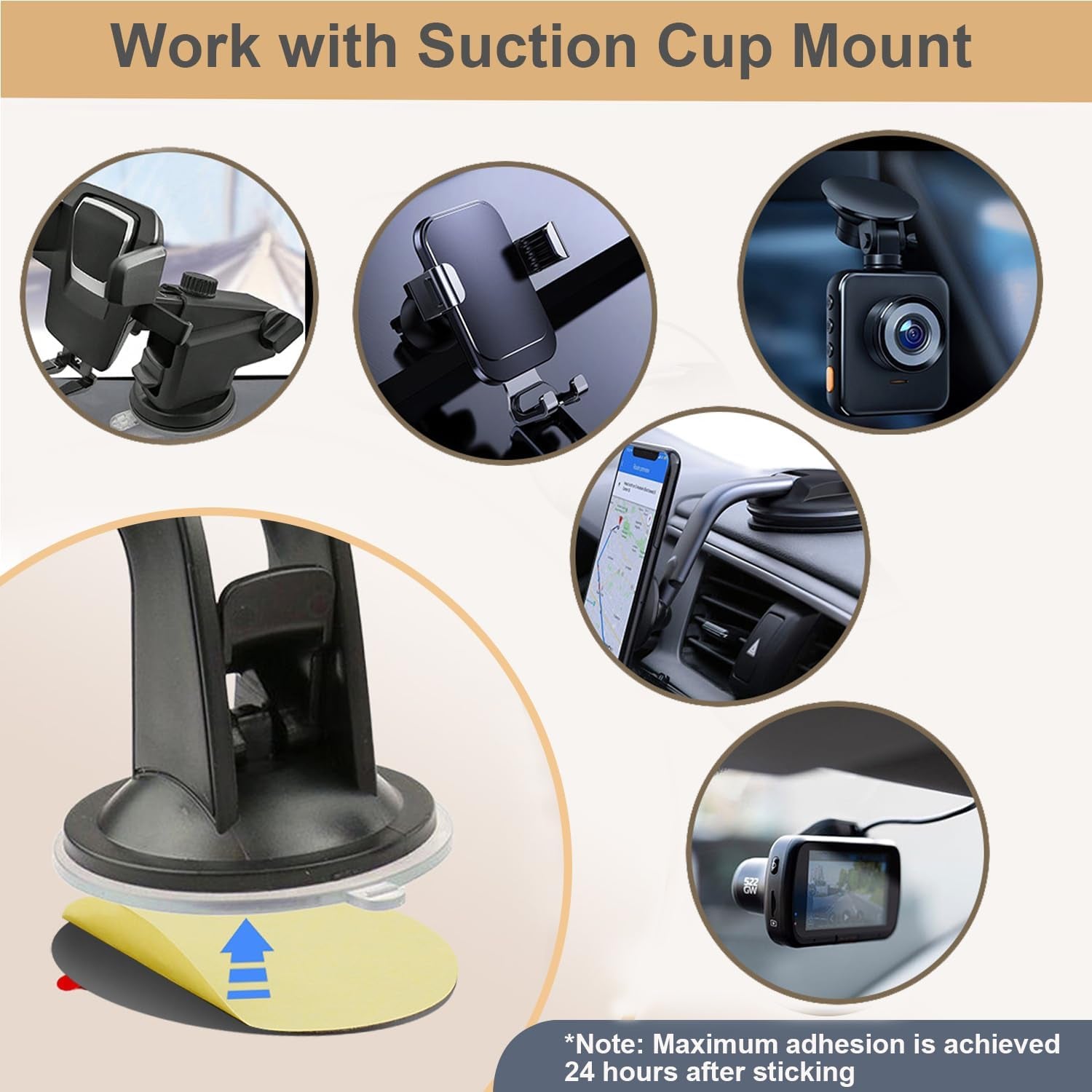 Extra Strong Adhesive Sticker Pads for Car Phone Mounts - 6Pcs Double-Sided Very High Bond Circle Tape, 80Mm (3.15") round Sticky Replacement for Suction Cup Itmes Car Dashboard Dash Camera GPS