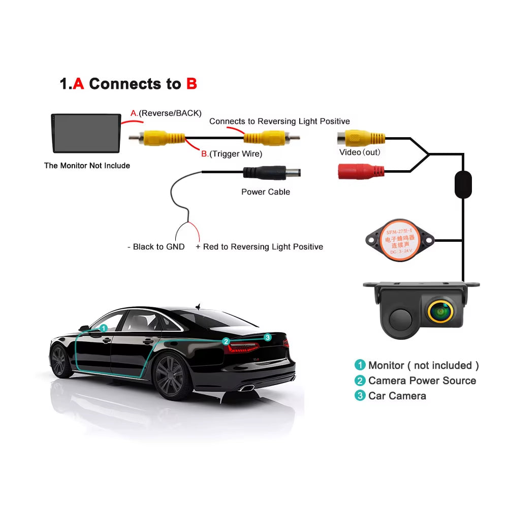 180 Degree 1080P Car Video Parking Sensor Reverse Visible Radar Detector System Night Vision Waterproof Reverse Camera