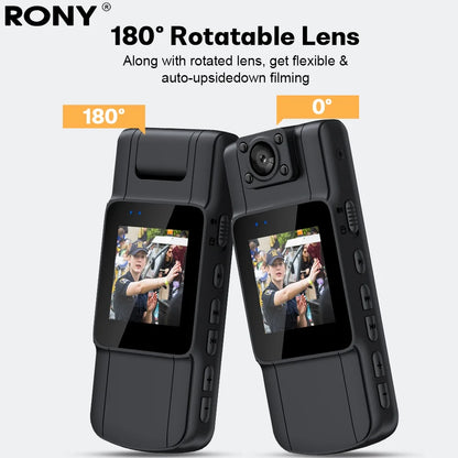 128GB 180° Rotate Mini Body Camera - 1080P Wearable Camcorder with Night Vision - Long Battery Life Audio Video Camera for Daily Records