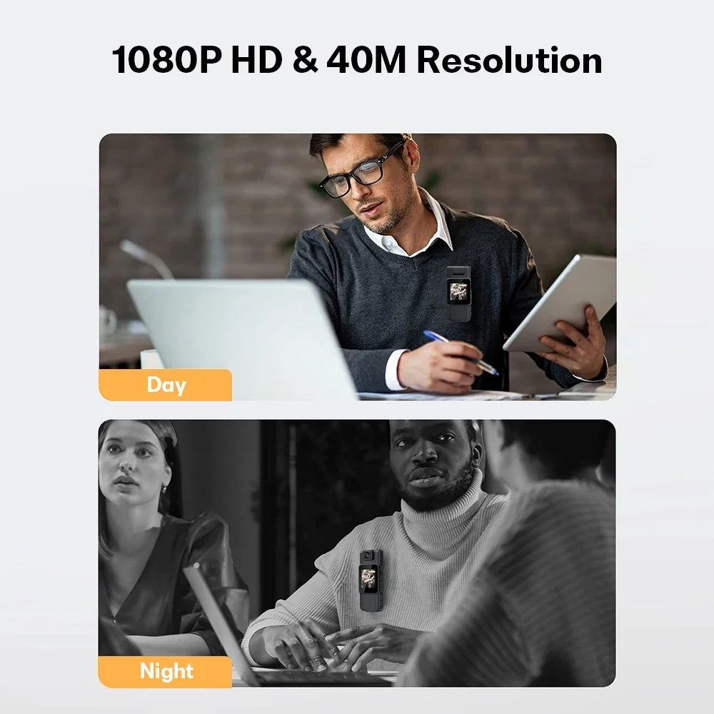128GB 180° Rotate Mini Body Camera - 1080P Wearable Camcorder with Night Vision - Long Battery Life Audio Video Camera for Daily Records
