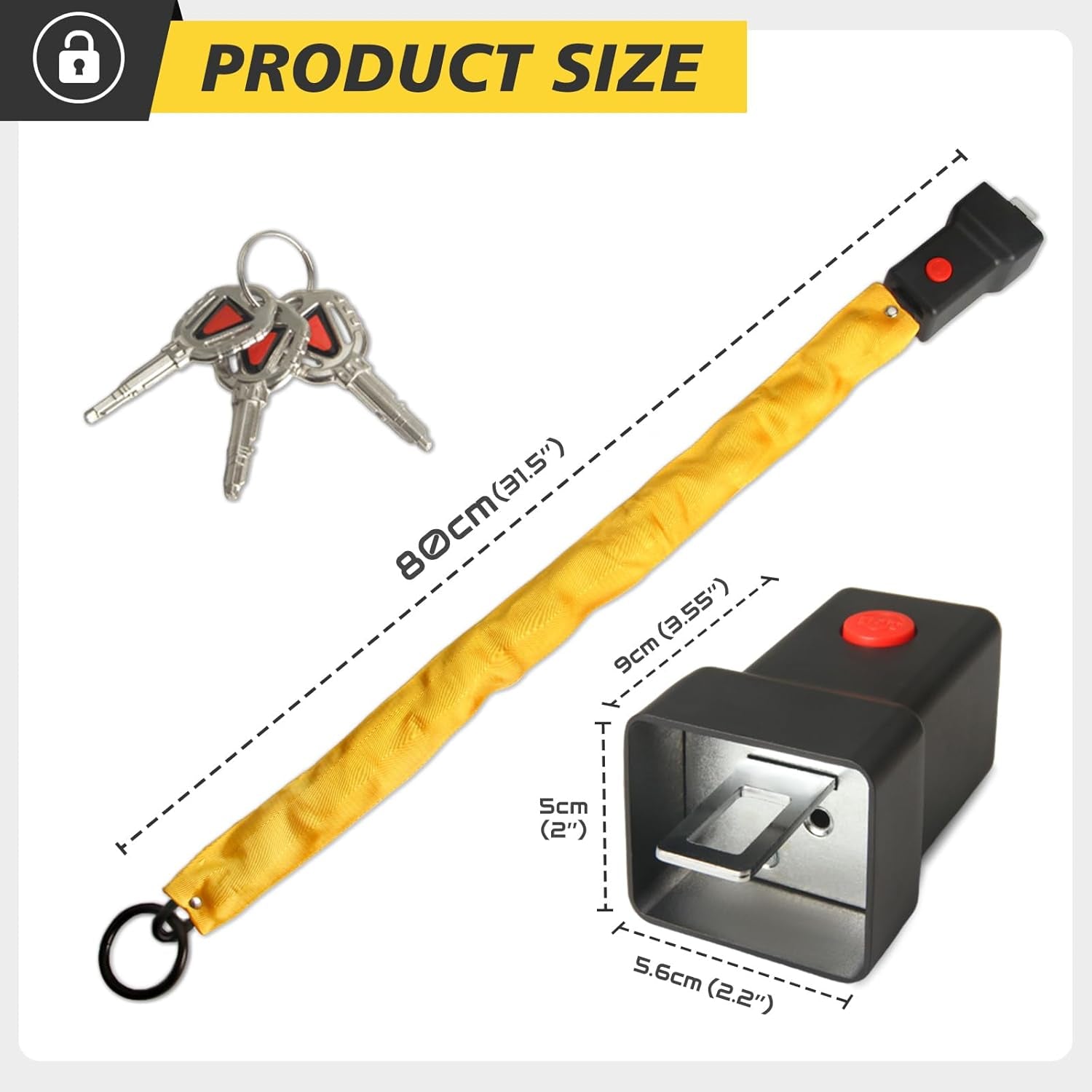 Steering Wheel Lock Anti-Theft Device - Car Theft Prevention with 3 Keys, Universal Wheel Lock for Cars, Trucks, Suvs (80Cm)