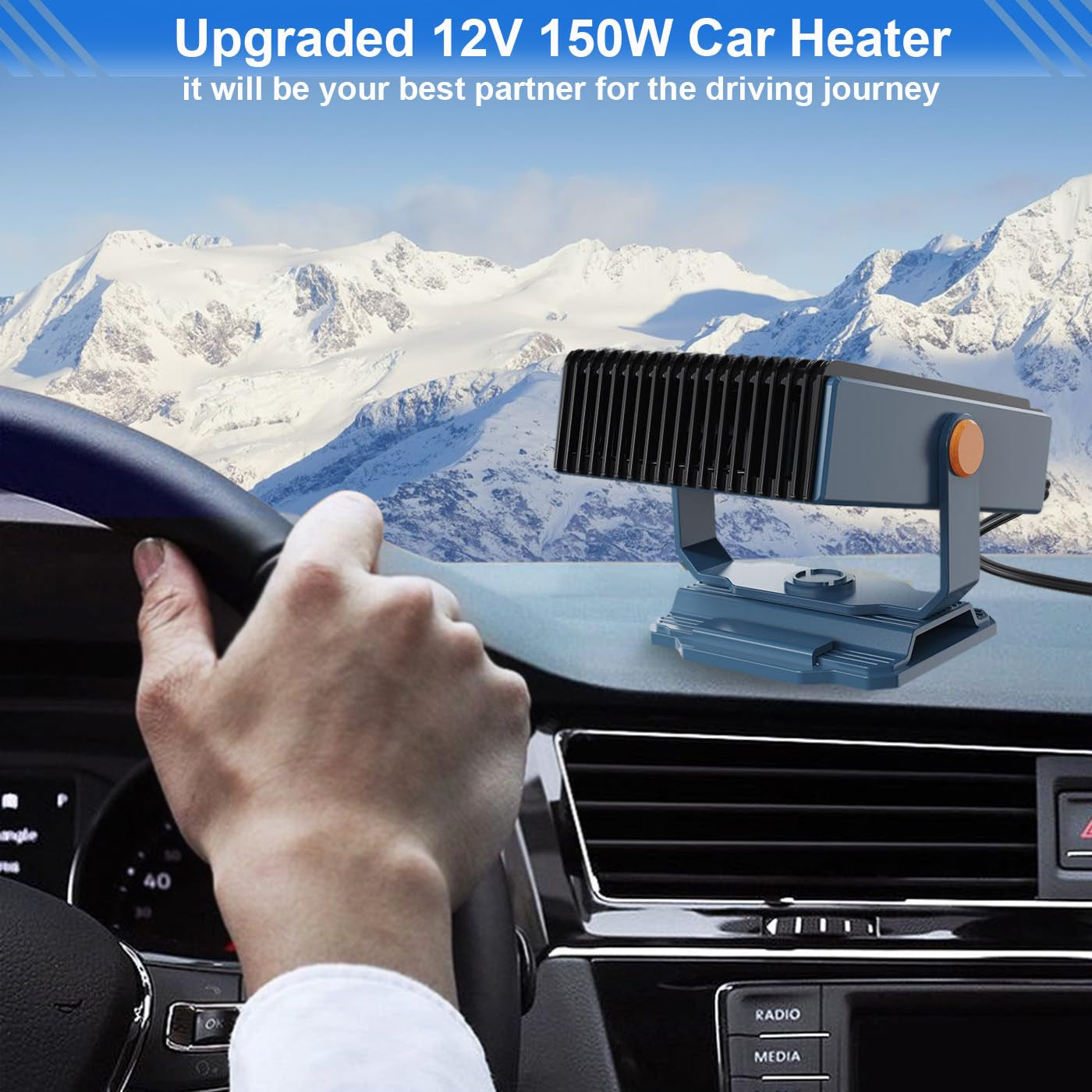 Car Heater,2-In-1 Multi-Function Portable 12V Heater for Car,Plug in Car Heater,Car Defroster Windshield Heater 360° Rotation Car Heaters for Vehicle