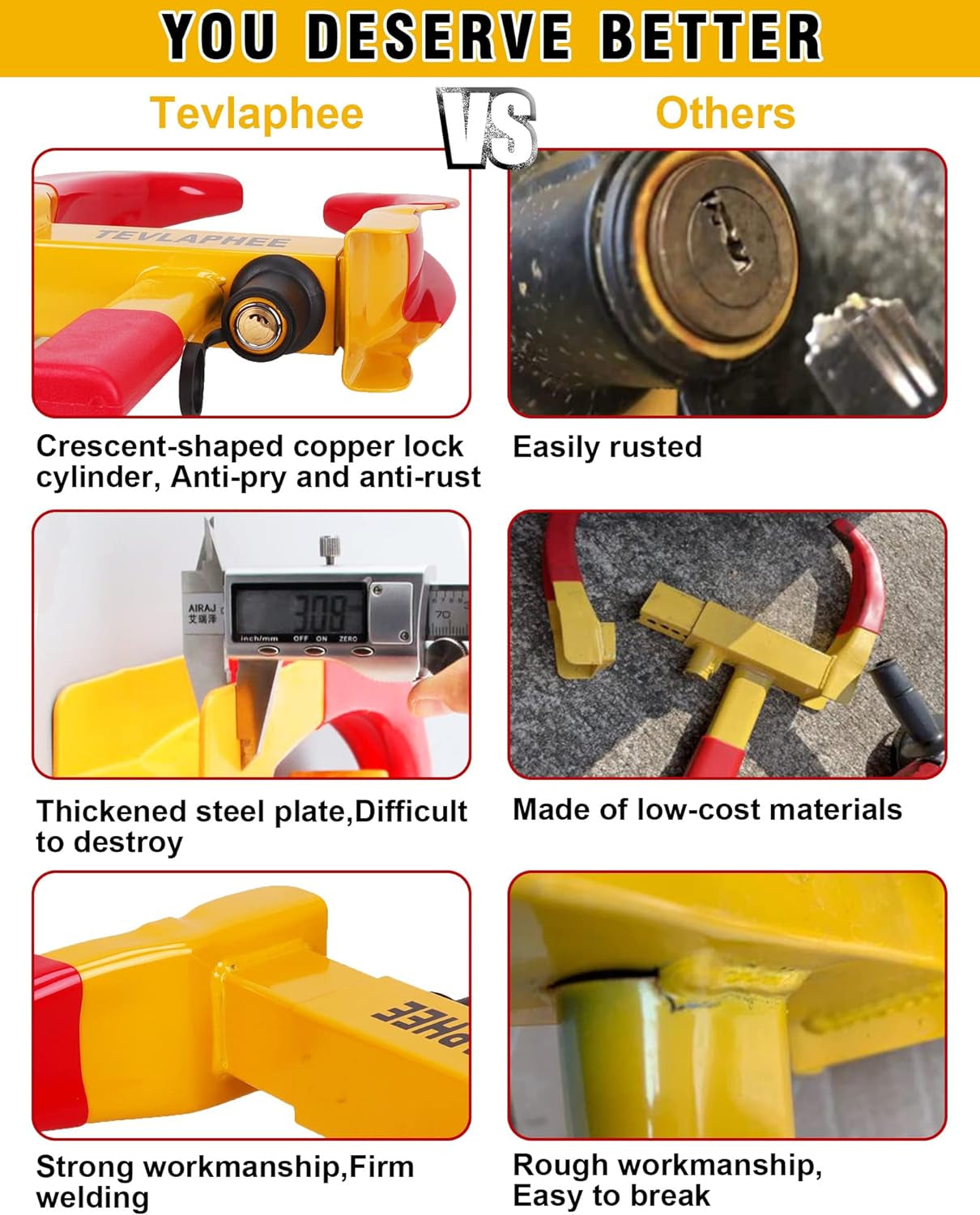 Steering Wheel Lock and Car Wheel Lock Double Protection for Your Car anti Theft