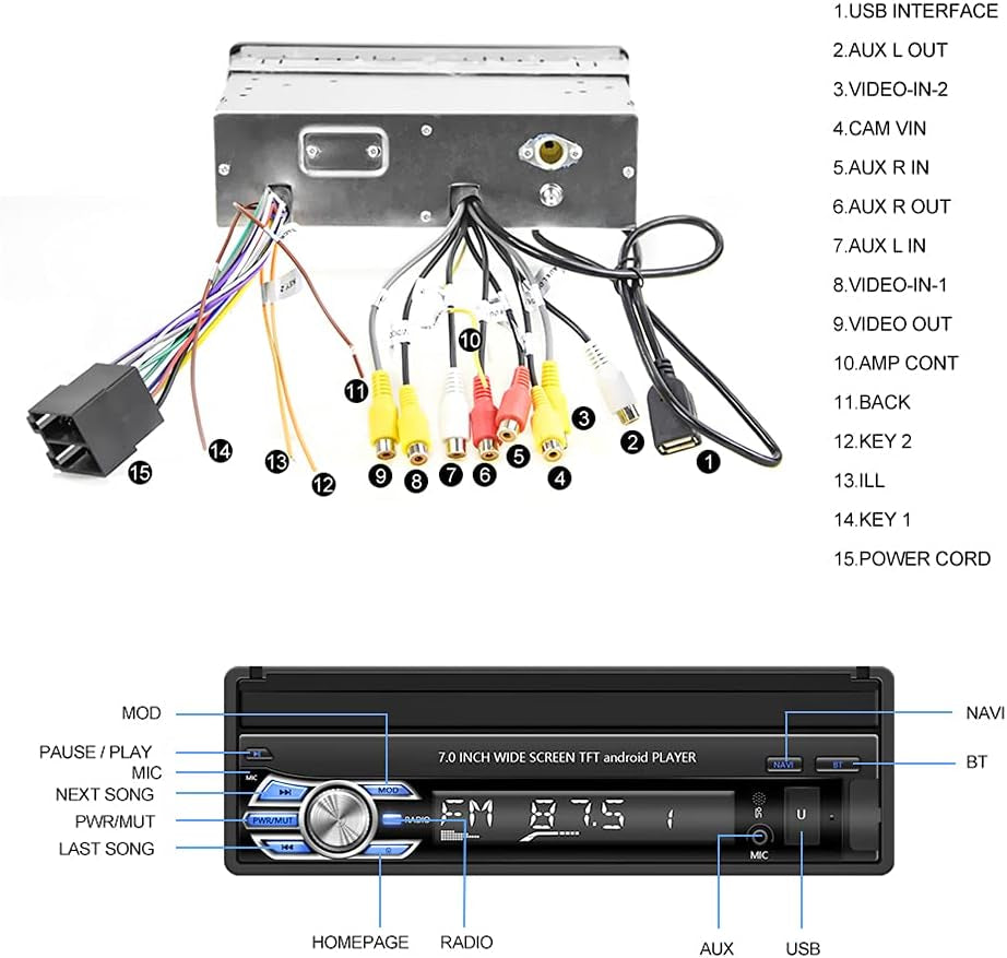 [2G+32G] Android Single Din Car Stereo with Backup Camera 7 Inch Touch Screen Flip Out Retractable Bluetooth Car Radio