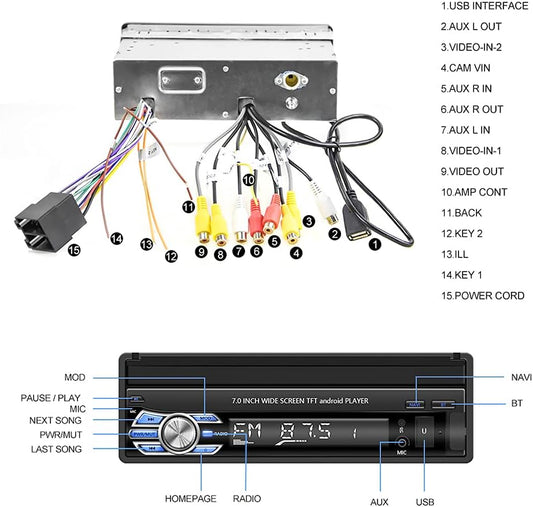 [2G+32G] Android Single Din Car Stereo with Backup Camera 7 Inch Touch Screen Flip Out Retractable Bluetooth Car Radio