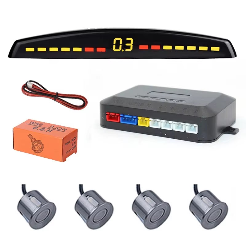 Car Reverse Radar Kit Vehicle Parking Sensor System with 4 Parking Sensors Backup Radar with LED Distance Display Beep Alarm